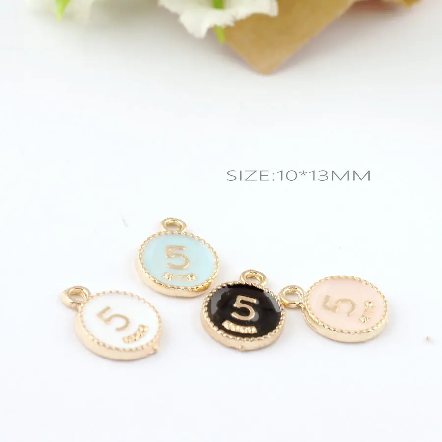 

10pcs 13*10MM Diy gold alloy metal enamel number five 5 charms round numeral earring making bracelet pendant jewelry accessories