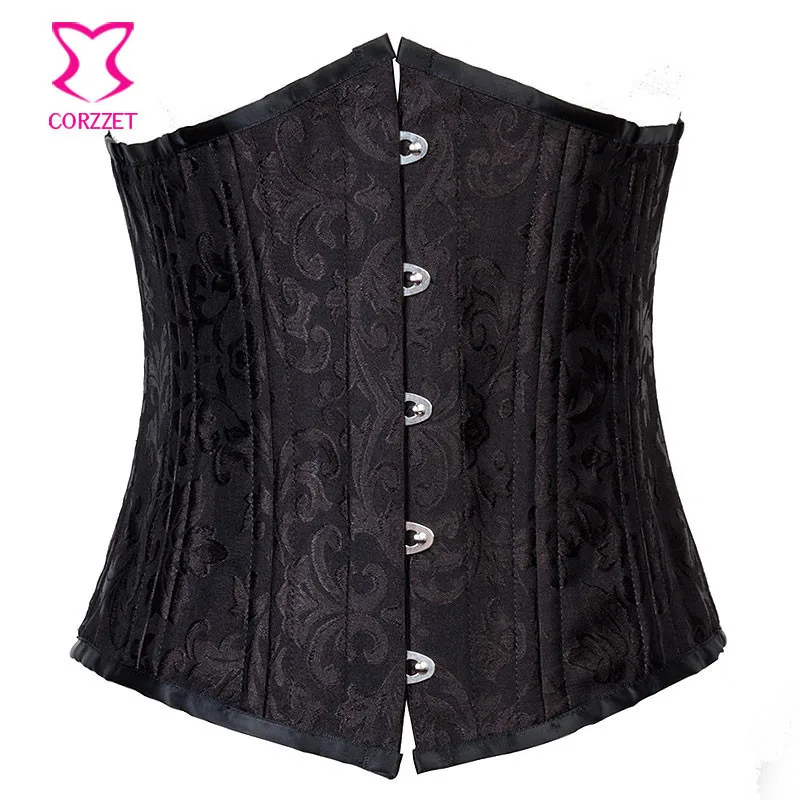 Plus Size Gothic Clothing Black Brocade Corselet Underbust Waist