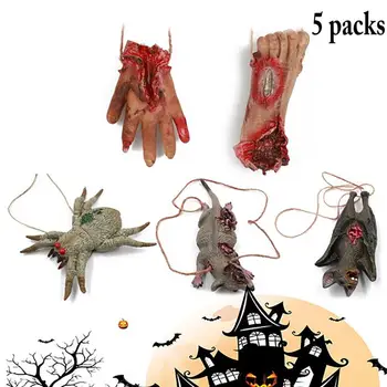 

6pcs Halloween Horror Props Bloody Hand Haunted House Party Decoration Scary Fake Hand Finger Leg Foot Bat Halloween Supplies
