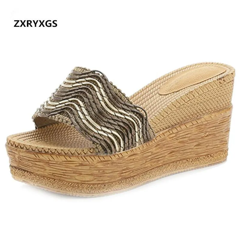 

2019 New Elegant And Comfortable Summer Slippers Thick-soled Wedges Sandals Women Shoes High-heeled Sandals Women Slippers