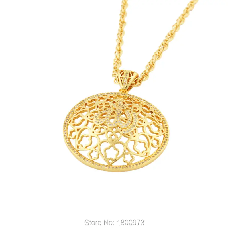 

New Arrival Allah Pendant Gold Color islamic Rhinestone Top Quality Hollow Muslim Necklace/Pendant For Women Men