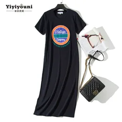2019 Summer Midi Print T Shirt Dresses Women Plus Size M-2XL O-neck Pocket Split Dress Casual Mid-calf Loose Navy Long Dresses 2019 Summer Midi Print T Shirt Dresses Women Plus Size M-2XL O-neck Pocket Split Dress Casual Mid-calf Loose Navy Long Dresses