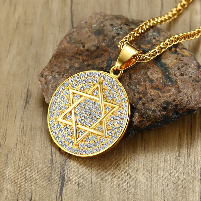Для мужчин хип хоп iced out bling Звезда Давида Кулон цепочки и ожерелья s Модные Винтаж