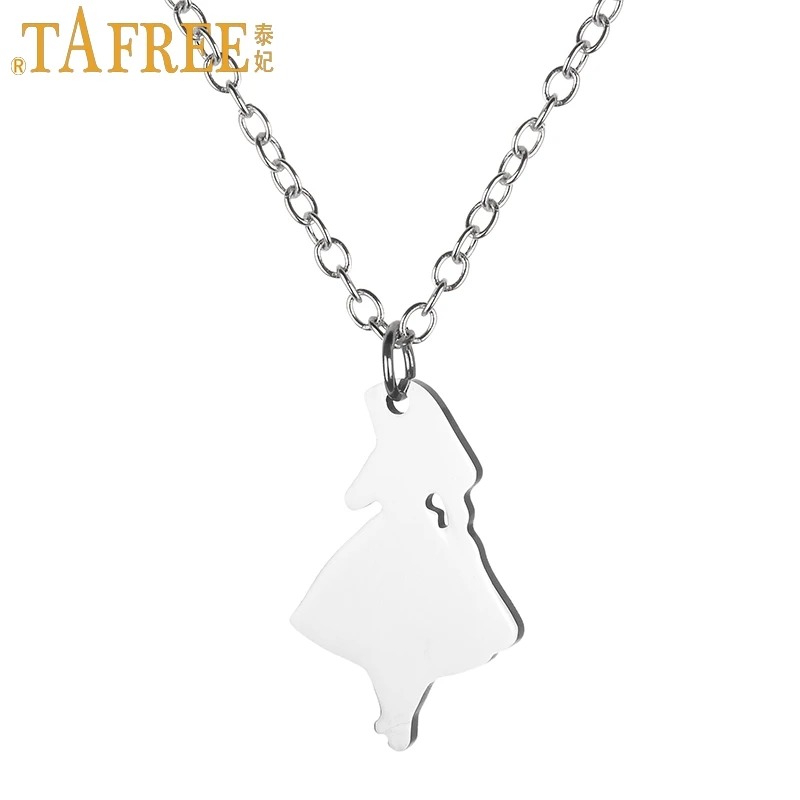 

TAFREE new cute girl pendant cartoon Alice charms women statement necklace high quality stainless steel alice jewelry kids gifts