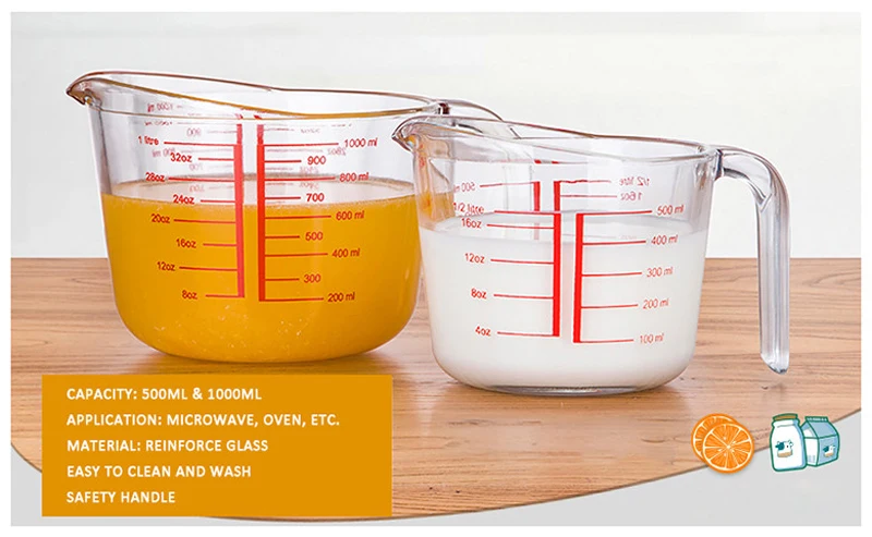 500 мл 1000 мл, мерный стакан, термостойкая чашка из закаленного стекла, кухонная посуда для выпечки, мерный стакан для молока с прозрачной шкалой