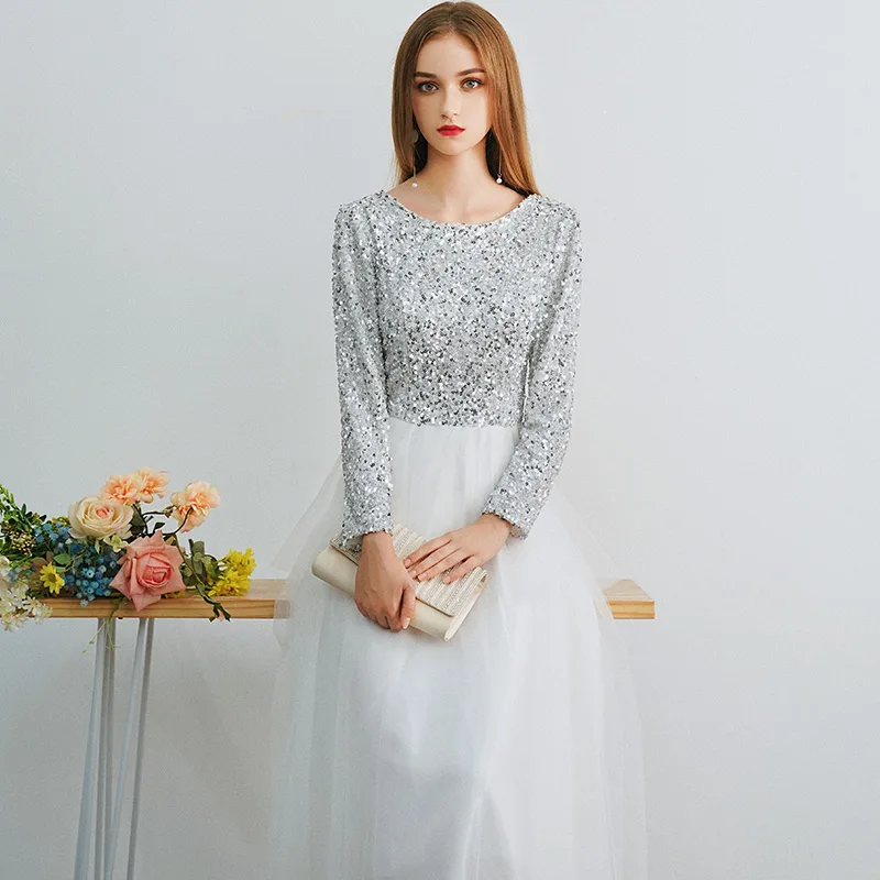 Вэй Инь Robe De Soiree длинные белые вечерние платья с длинными рукавами 2020 винтажные