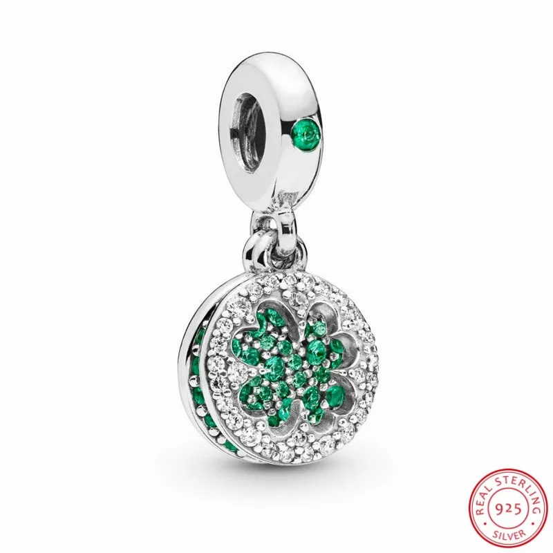 

Silver 925 Dazzling Lucky Four-Leaf Clover Dangle Charm Anything is Possible Fit Pandora Bracelet DIY Women Jewelry Making FL930