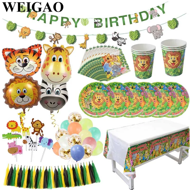 Paper Disposable Tableware Jungle Party Birthday Party Decor Kids Jungle Safari Party Animals theme Baby Shower Supplies Favors