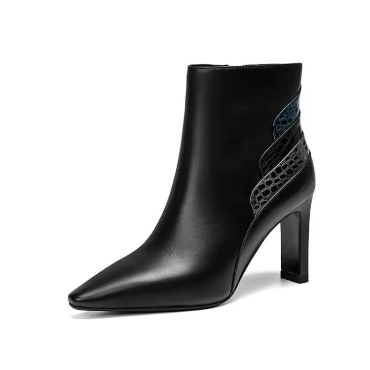 

Concise Patchwork Ankle Boots For Women Chic Pointed Toe High Heels Square Heel Ladies Booties Winter Shoes Woman Zapatos Mujer