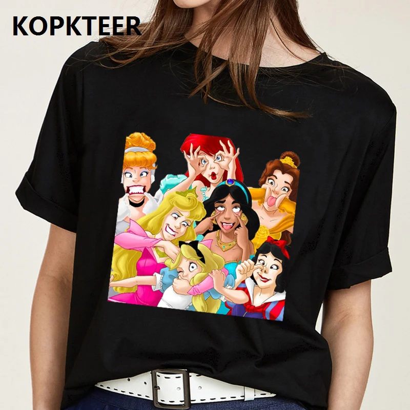 Camiseta Mujer Harajuku черная футболка женская одежда забавная Милая принцесса Графический футболки Ulzzang топы Футболка женская уличная одежда