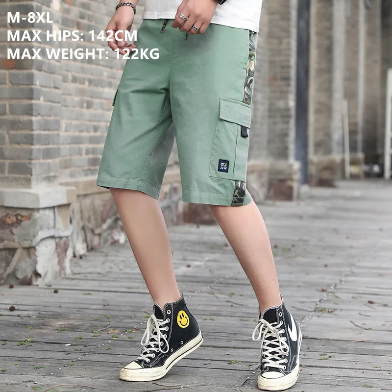 Мужские шорты Карго, летние камуфляжные короткие брюки, мужские спортивные хлопковые спортивные штаны, Мужские штаны с карманами размера плюс 5XL 6XL 7XL 8XL Homme Ete