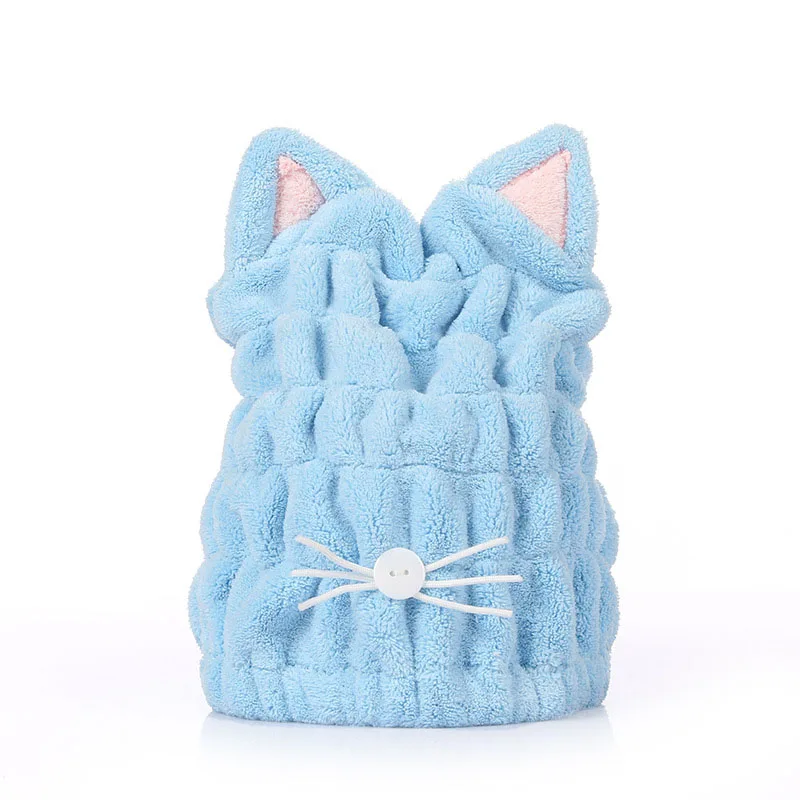 

Drying Towel Microfiber Solid Womens Cap Head Wrap Hats Cat Ears Shape Cute Coral Velvet Dry Hair Hat Bath Accessories