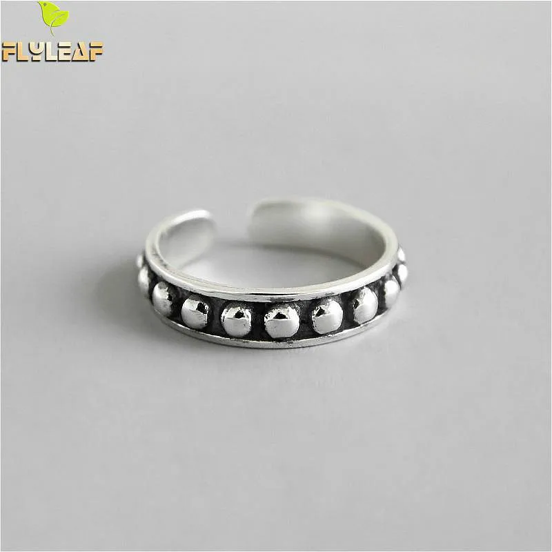 

Flyleaf 925 Sterling Silver Rings For Women Beaded Surface High Quality Femme Fashion Fine Jewelry Simple Open Ring Vintage