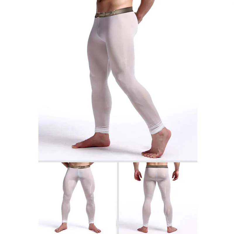 Мужские сексуальные теплые эластичные Леггинсы для йоги и бодибилдинга из ледяного шелка, удобные штаны с u-образной выпуклой сумкой, ультратонкие штаны для сна
