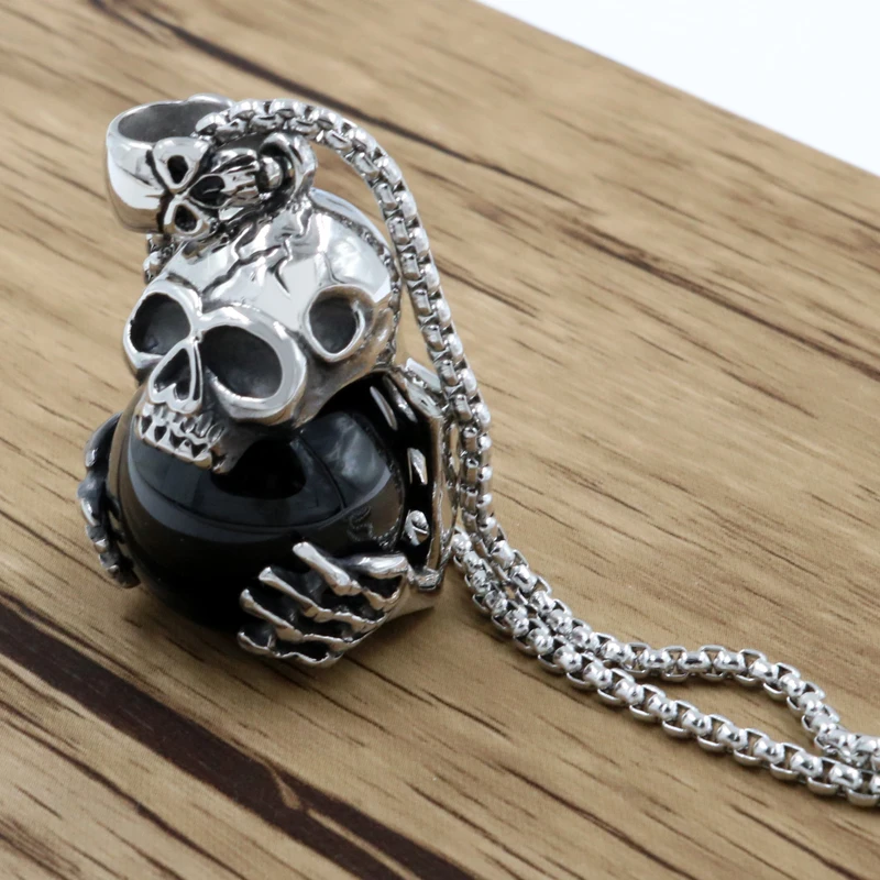 

Dragon Ball Necklace Men Biker Motorcycle Style Stainless steel Skull Pendants Necklaces Charm Jewelry Party Gift punk rock