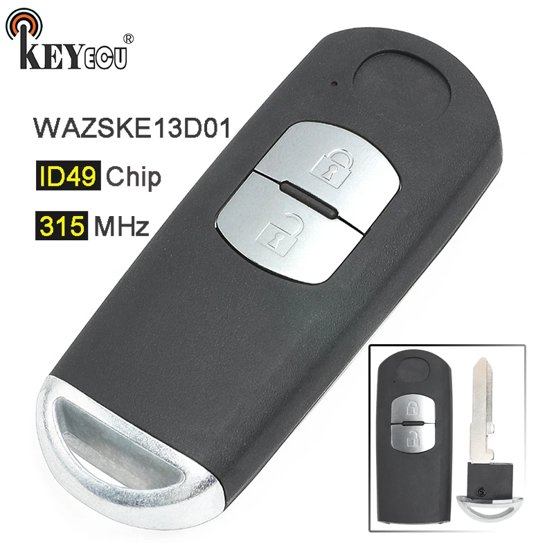 

KEYECU FSK 315MHz ID49 Chip FCC: WAZSKE13D01 Replacement 2 Button Smart Remote Key Fob for Mazda