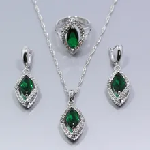 Шарм 925 Серебряный женский ювелирный набор зеленый циркониевый белые циркониевые серьги ожерелье, подвеска, цепочка кольцо подарочная коробка