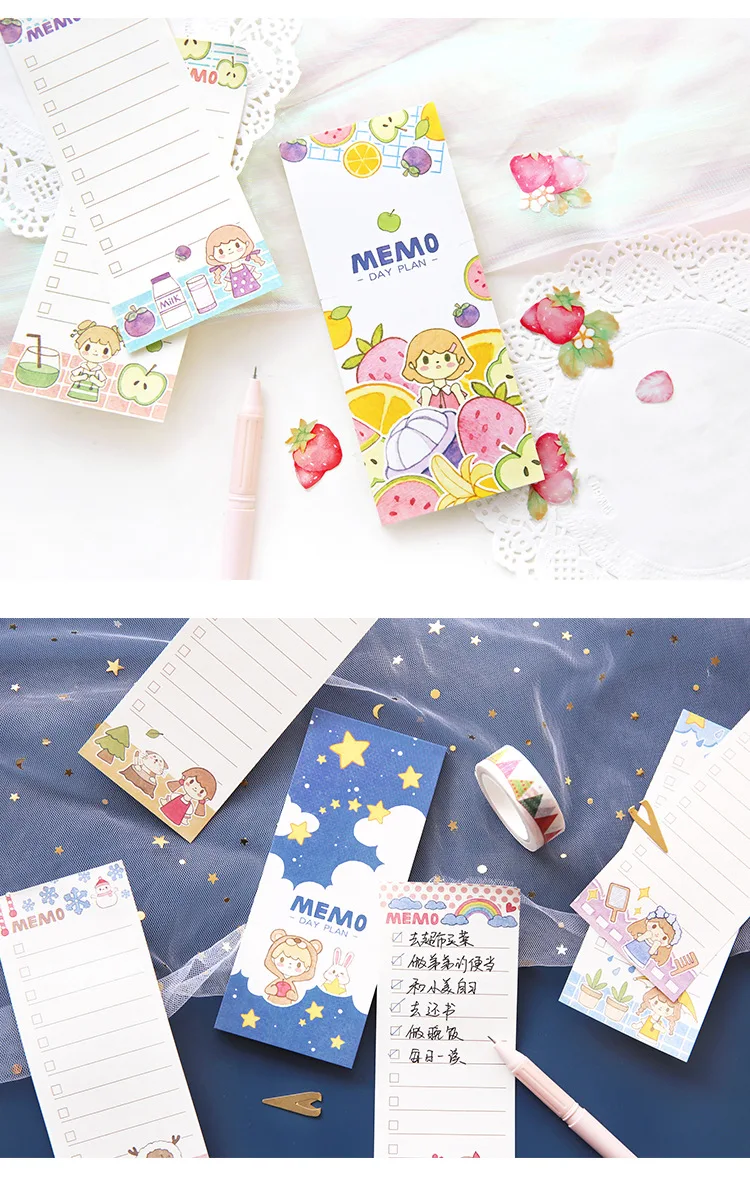 JUKUAI 2 Pcs Cute Girl Day Planner Organizer Fruit Rabbit Dayly Agenda To Do List Memo Note Book Stationery School Supplies 8265