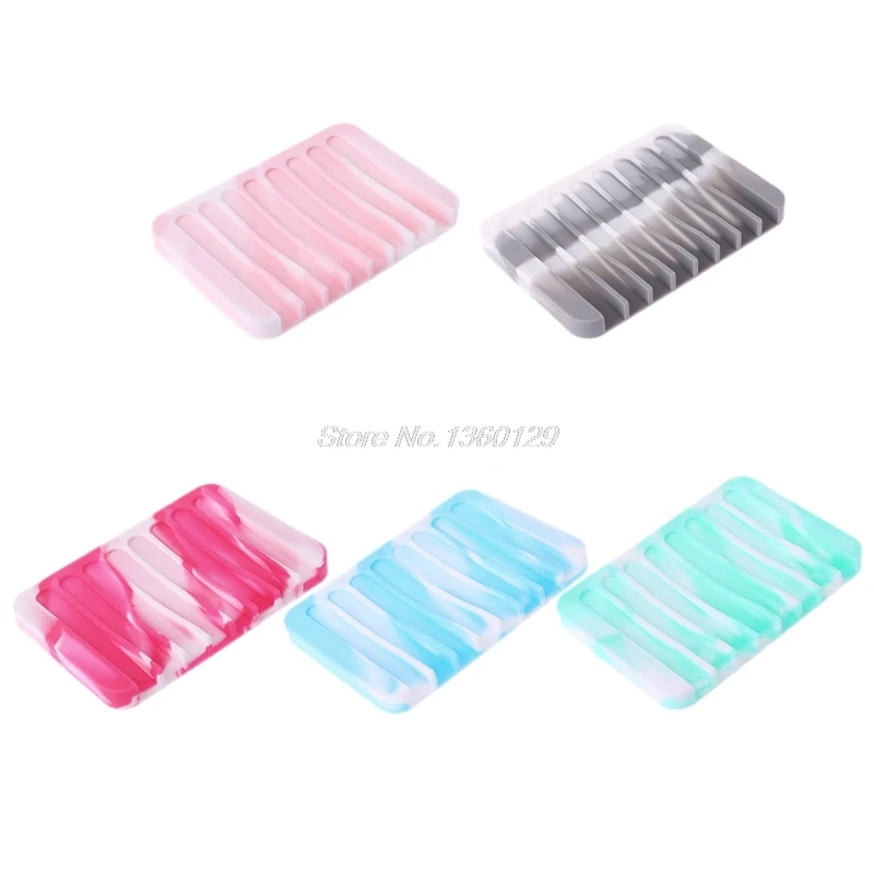 

Silicone Kitchen Bathroom Flexible Soap Dish Plate Holder Tray Soapbox Drain AUG_27 Dropship