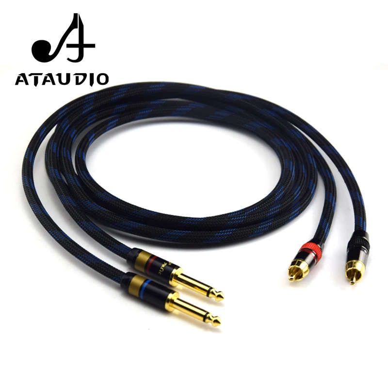 ATAUDIO 1 pair Hifi 6 35mm to RCA Cable High Quality 4N OFC Dual 6 35mm