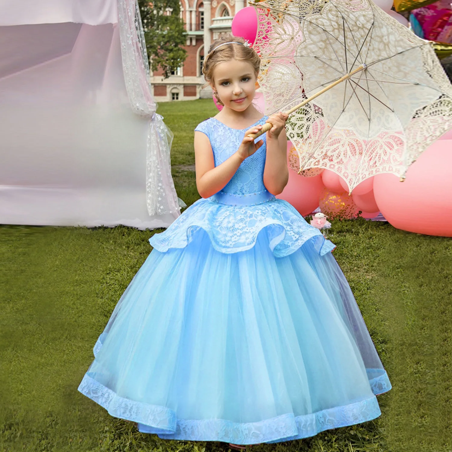 Модные Детские платья для девочек-подростков; праздничное платье для девочек; однотонное Элегантное Длинное платье для выпускного вечера; детская одежда для девочек; платье-пачка - Цвет: Синий