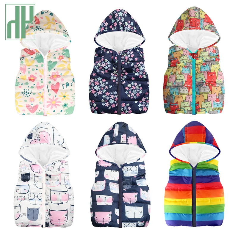 

HH Kids vest Sleeveless jacket children hooded jacket winter autumn waistcoats Flower Graffiti Dinosaur Print baby boy vest Coat