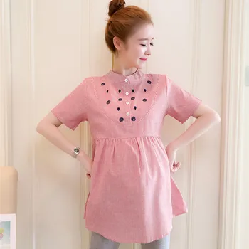 

New Fashion Maternity Blouses Cute Cotton Linen Embroider Shirt for Pregnant Women Maternity Clothes Pregnancy Gravida Blouses