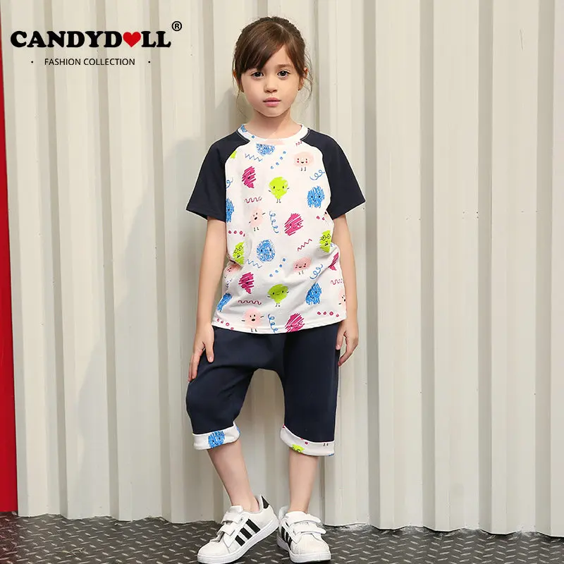 Candydoll Cotton Children Clothing Set Girls Boys T shirts + Shorts