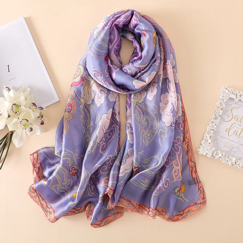 

2018 Luxury Brand Women Pure Silk Scarf Beach Shawl and Echarpe Tribal Aztec Musilm Silk Foulard Hijab Female Scarves Long Stole