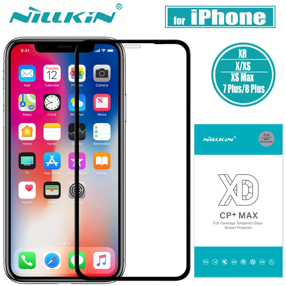 for iPhone X XS Max XR Tempered Glass Screen Protector Nillkin XD CP+MAX Full Coverage Clear Glass Flim for iPhone 8 7 Plus