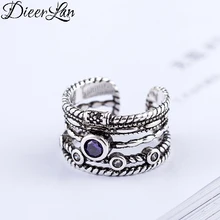 DIEERLAN богемное винтажное 925 пробы Серебряное многослойное кольцо с большим фиолетовым кристаллом для женщин женские массивные ювелирные изделия кольца на палец