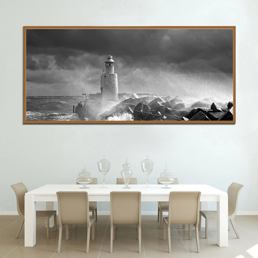 1 - Lighthouse Print and Poster Wall Art Canvas Painting for Living Room Wall Black and White Poster Home Picture Abstract Art Decor
