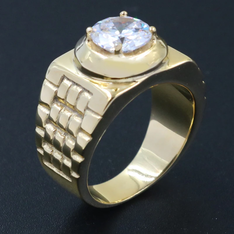 

High Quality Jewelry Fashion Rings New Design Watch Shape Gold silver color Men Crystal wedding Ring Engagement Rings For Mens