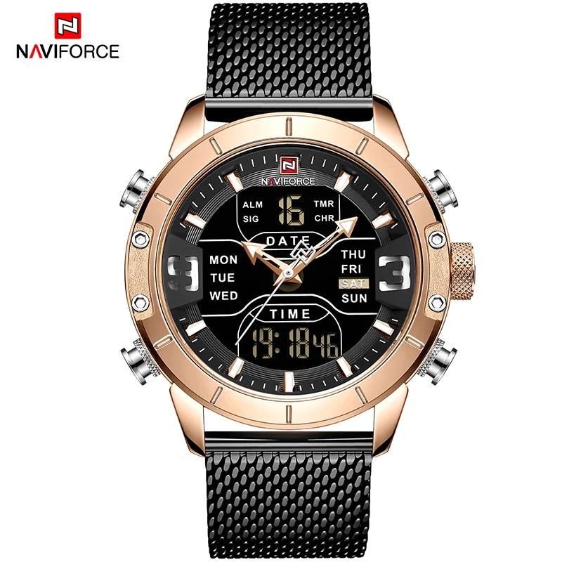NAVIFORCE часы мужские брендовые Роскошные модные кварцевые мужские часы водонепроницаемые спортивные светодиодные цифровые наручные часы Relogio Masculino - Цвет: Steel RGB