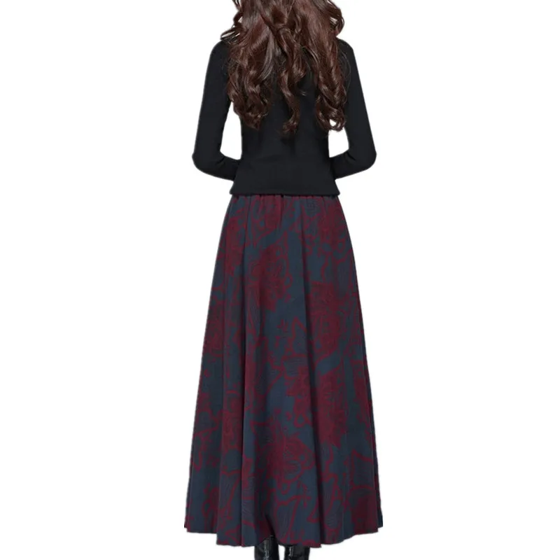 Новая Женская осенне-зимняя шерстяная модная плиссированная юбка с принтом, юбка с высокой талией, плотная эластичная талия, длинное, свободное, юбки OKXGNZ1586