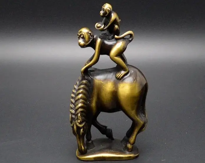 

Редкая старая китайская медная статуя обезьянки и лошади QingDyansty, ручная резьба, лучшая коллекция и украшение, бесплатная доставка