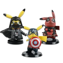 Deadpool/Capitão América Pikachu Mini PVC Figura Collectible Modelo Toy Small Size 10 cm Presentes