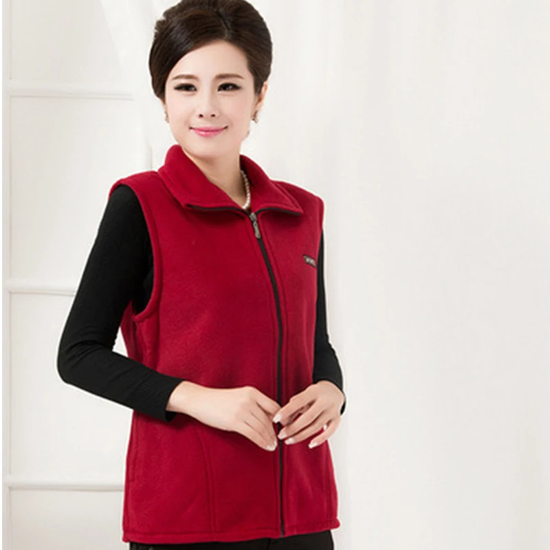 

Red/Gray/Blue Color Mother Vest Outwear Warm Autumn Winter Ladies Vests Sleeveless Cotton Coats Women Polar Fleece Clothing
