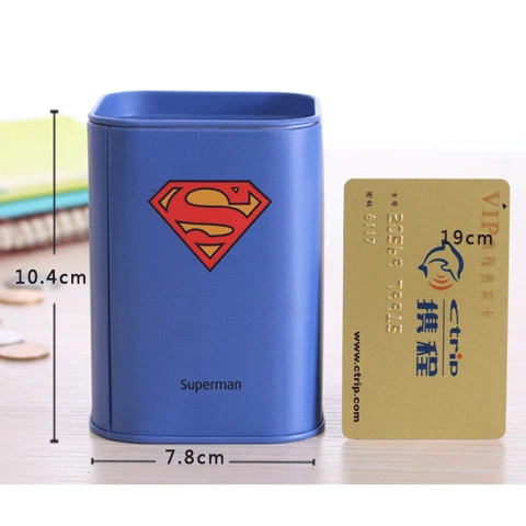 

British Style Cartoon Tin Box Piggy Bank Lovely Spiderman Superman Creative Coin Money for Kids Gift