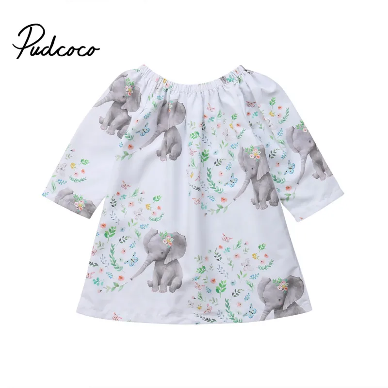

Love Toddler Kids Baby Girl Floral Elephant Dress Long Sleeve A-line Princess Girls Holiday Party Dresses Clothes