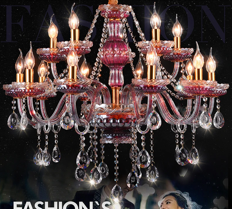 

Luxury 6/8/10/15lights Purple red wine crystal chandelier Fashion lustres de cristal villa bedroom chandelier