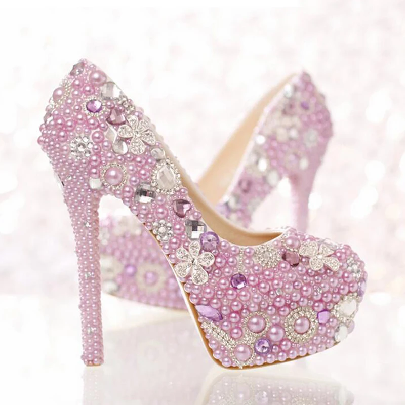 High Heels Popular Formal font b Shoes b font Gorgeous Rhinestone Pumps Beautiful Lavender Purple Pearl
