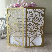 Новое свадебное приглашение 50 шт./лот блеск золота Дамаск Цветок для вечеринки, дня рождения Лазерная резка не пустой внутренняя Простыни пользовательские initinals