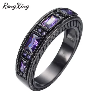 

RongXing Purple CZ Ring Women Elegant Jewelry Anel Black Gold Filled Cubic Zircon Female Male Wedding Engagement Jewelry RB0097