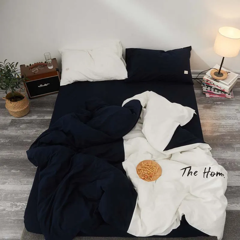 

Black and White Fashion and simple washing cotton Bedding set King Queen size 4Pcs Duvet cover Fitted sheet Pillowcase