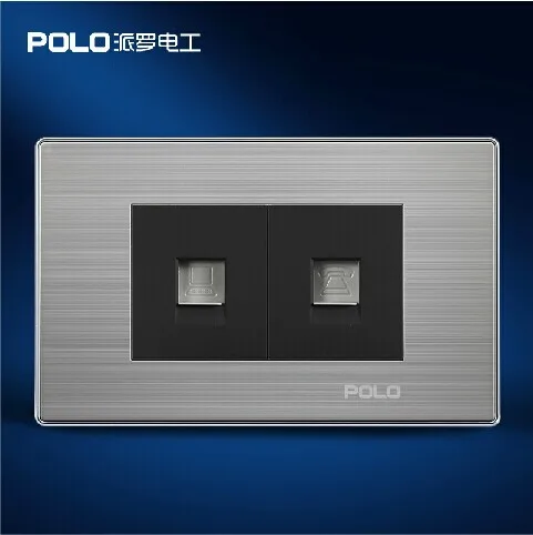 

Free Shipping, POLO Luxury Wall Socket Panel, Computer+Telephone Socket, Champagne/Black, Power Electrical Outlet,Plug, 110~250V