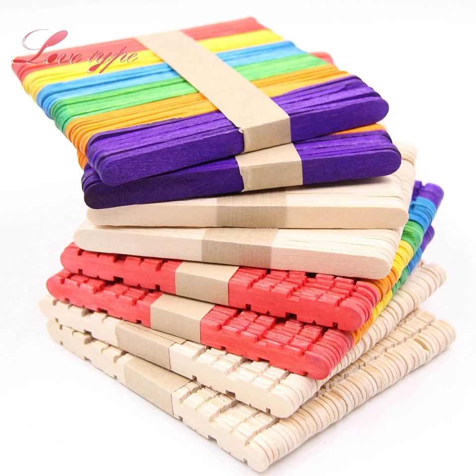 

50pcs/lot Creative DIY Crafts Colorful ice lolly wooden sticks Match Stick Children Handmade House Toys Food DIY Wood Materials