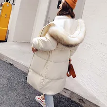 Новинка зимы, Модный женский пуховик с меховым воротником, большой размер, однотонный, длинный рукав, высокое качество, пуховик с капюшоном, NUW210