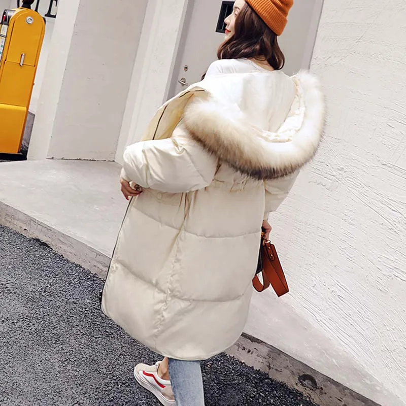

Winter 2019 New Fashion Fur collar Women Down Jacket Large size Solid color Long sleeve High quality Hooded Down jacket NUW210