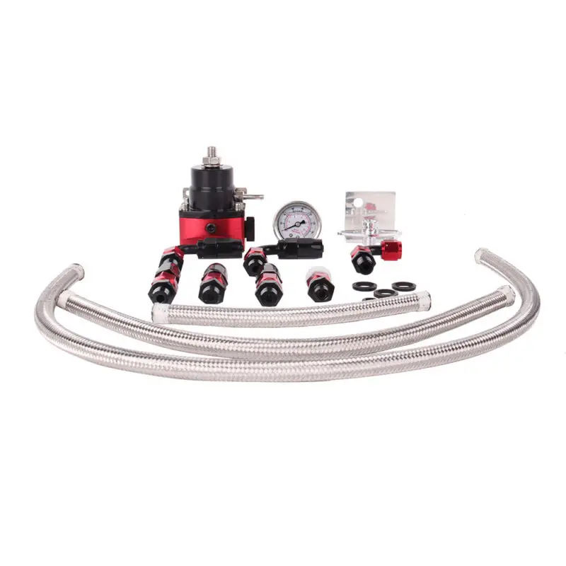 

Fuel Regulator Set Aluminum alloy Black + Red Universal Regulator+Gauge+AN6 Fuel Line Hose+Fittings Kit Aluminum New